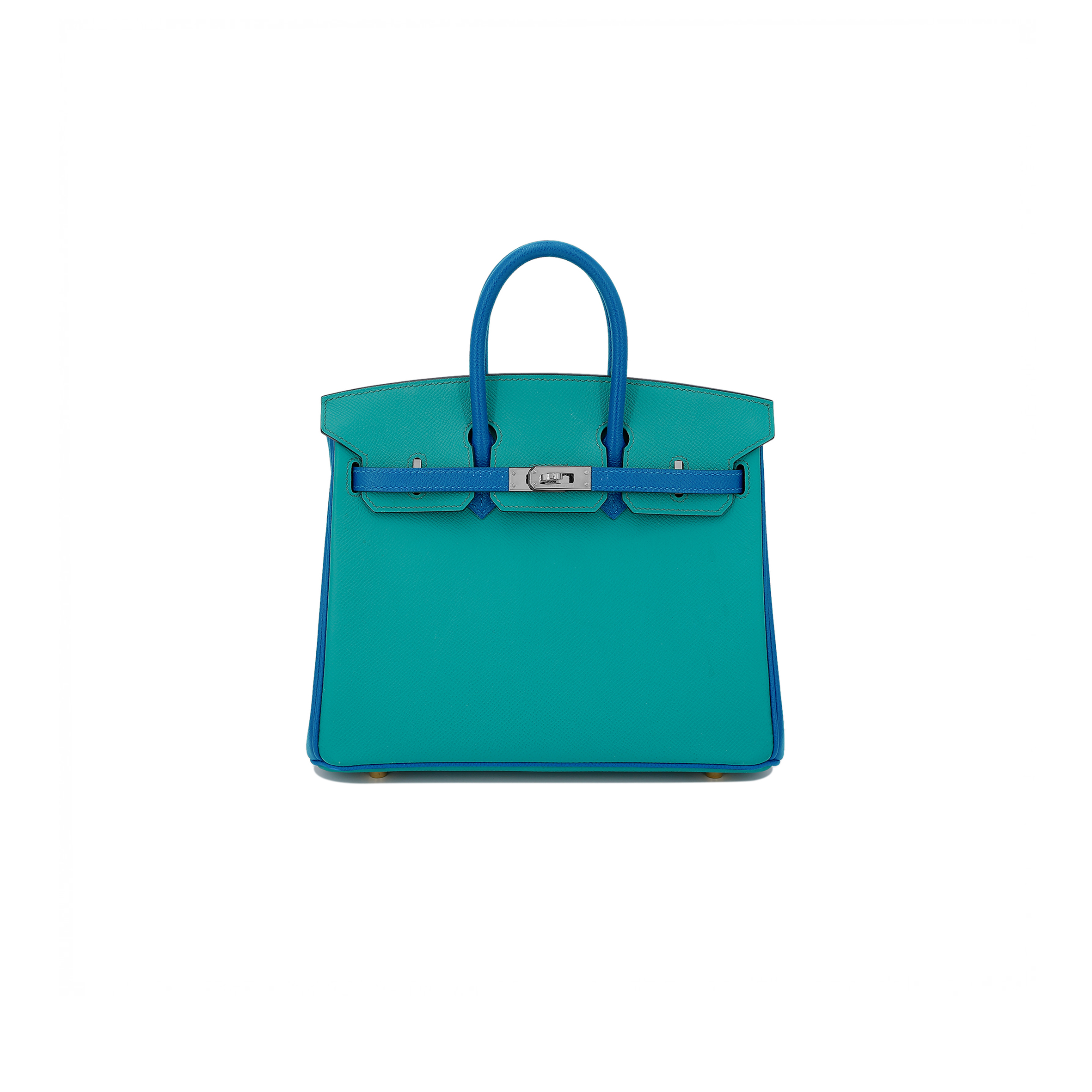 H**mes birkin 25 epsom malachite green and water fairy blue silver buckle bag h028369ck73 (25*18*13cm)